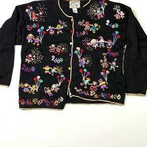 Vintage Heirloom Collectibles Y2K World Party 2000 Embroidered Cardigan Sz Large
